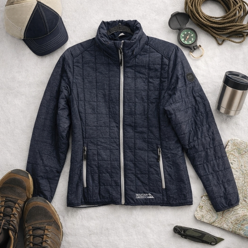 Cutter And Buck RAINER BLUE/GRAY QUILTED PUFFER ZIP JACKET LADIES SIZE SMALL